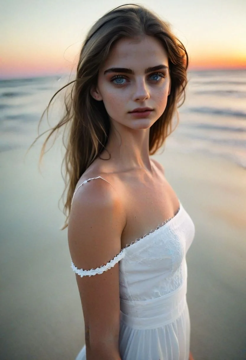 (Beuty), close Portrait ,white dress,in the beach,(close-up)