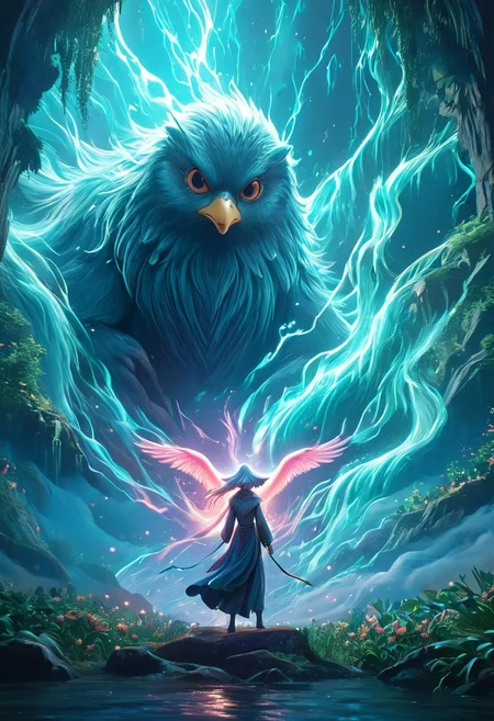 Dave the Duck facing giant alien monsters, whimsical fantasy scene, Gandalf the Grey battling Voldemort in the background, pure magic flowing through the air, vibrant colors, dreamlike atmosphere, digital art, art by Yuumei and Ross Tran, 8k resolution, concept art with a focus on environmentalism and femininity, characters in action, pastel colors, detailed and imaginative composition. 
concept-art, fantasy, epic, majestic, magical, dreamy, perspective, light and shadow, moody, epic, 
beautiful, painterly, aesthetic, textural, vivid, vibrant, intricate details, highly detailed, ultra-detailed, absurdres, 
novuschroma53 style, DonMM4g1cXL, aid291, bosstyle