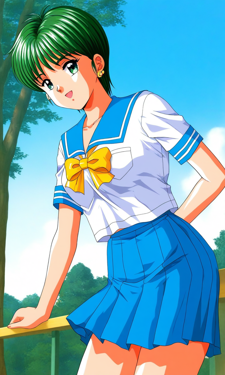 general,highres, ultra-detailed,very aesthetic,best quality ,best hands, BREAK <lora:Kiyokawa_Nozomi_Tokimeki_Memorial_IS:1>
Kiyokawa_Nozomi(Tokimeki_Memorial), 1girl, solo, green hair, short hair, green eyes, bangs, medium breasts,
blue school uniform, serafuku, jewelry, yellow bow, Yellow bow, blue skirt, blue sailor collar, pleated skirt, short sleeves, outdoor, tree, sky,