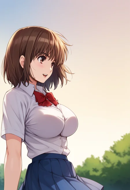 score_9, score_8_up, score_7_up, score_6_up, score_5_up, score_4_up, masterpiece, best quality, BREAK,
1girl, outdoors, school, <lora:Maki_Hayami_Hantsu_Trash:1> hayami_maki, large breasts, short hair, brown hair female, school uniform, skirt,
