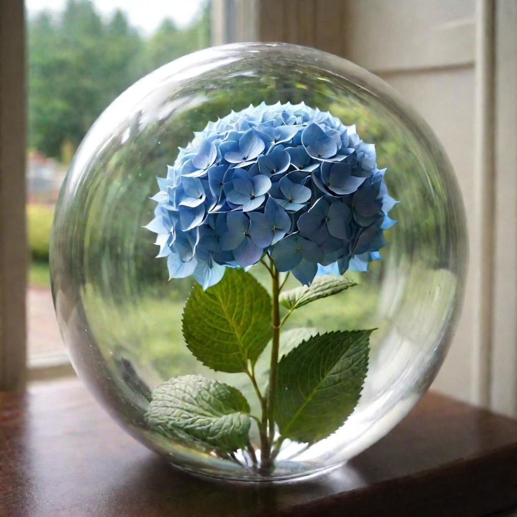 a hydrangea in a glass ball
