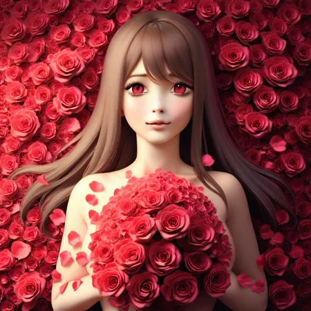 A Llama made entirely of rose petals