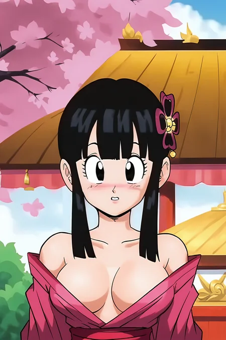 source_anime, score_9, score_8_up, score_7_up, anime screencap,8k, absurdres,
chi-chi, 1girl, solo, breasts, blush, bangs, medium breasts, temple, black hair, hair ornament, cherry blossoms, cleavage, bare shoulders, upper body, japanese clothes, kimono, off shoulder, black eyes, red sash, looking at breasts, (collarbone)
<lora:chichidb_pony_v2:0.8>