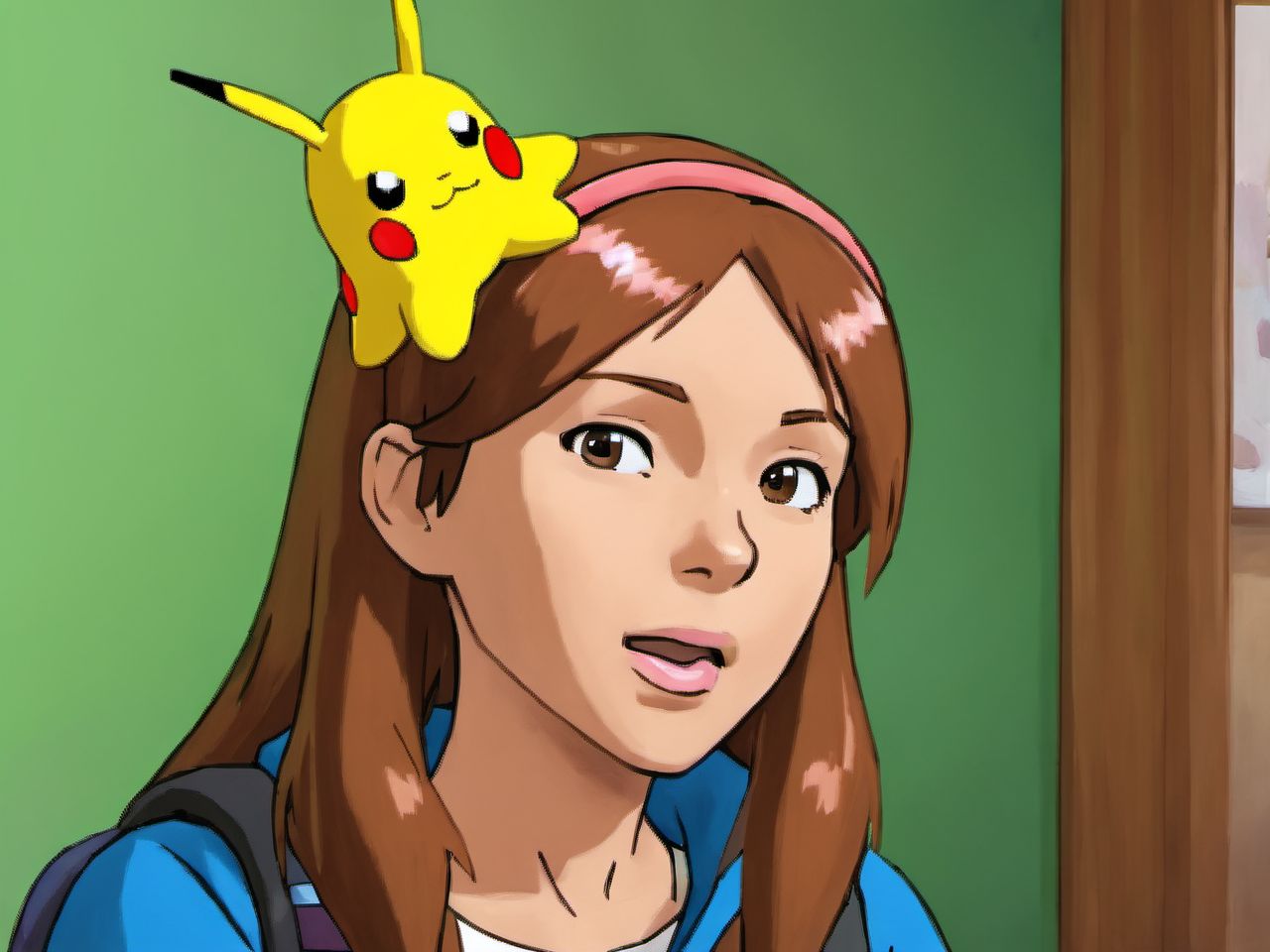 A photo of (A pokemon trainer girl ) with ((a brain slug attached to her head)) playing with eevee <lora:SDXL-BrainSlug-Lora:1>, Very detailed, clean, high quality, sharp image, Eric Wallis