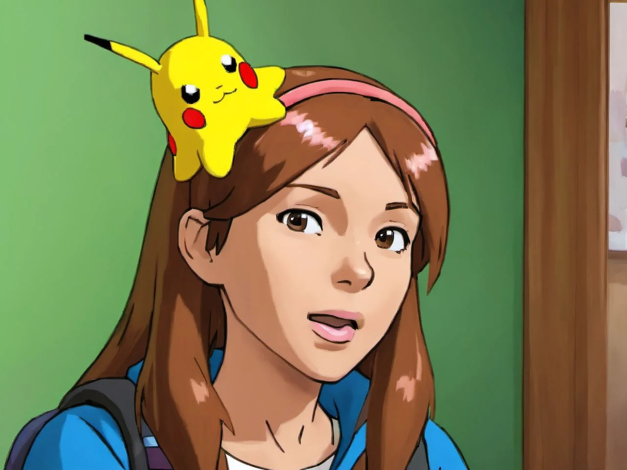 A photo of (A pokemon trainer girl ) with ((a brain slug attached to her head)) playing with eevee <lora:SDXL-BrainSlug-Lora:1>, Very detailed, clean, high quality, sharp image, Eric Wallis