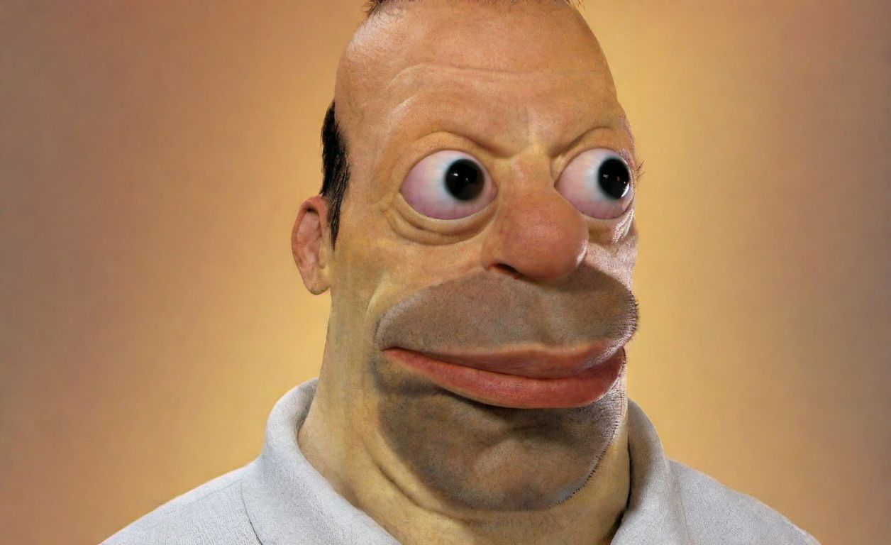 Homer1024, a man wears a with shirt, closeup face portrait, highly detailed, photography, ultra sharp, film, bokeh, professional, 64k   <lora:Homer1024:0.8> <lora:lcm_lora_sdxl:1>