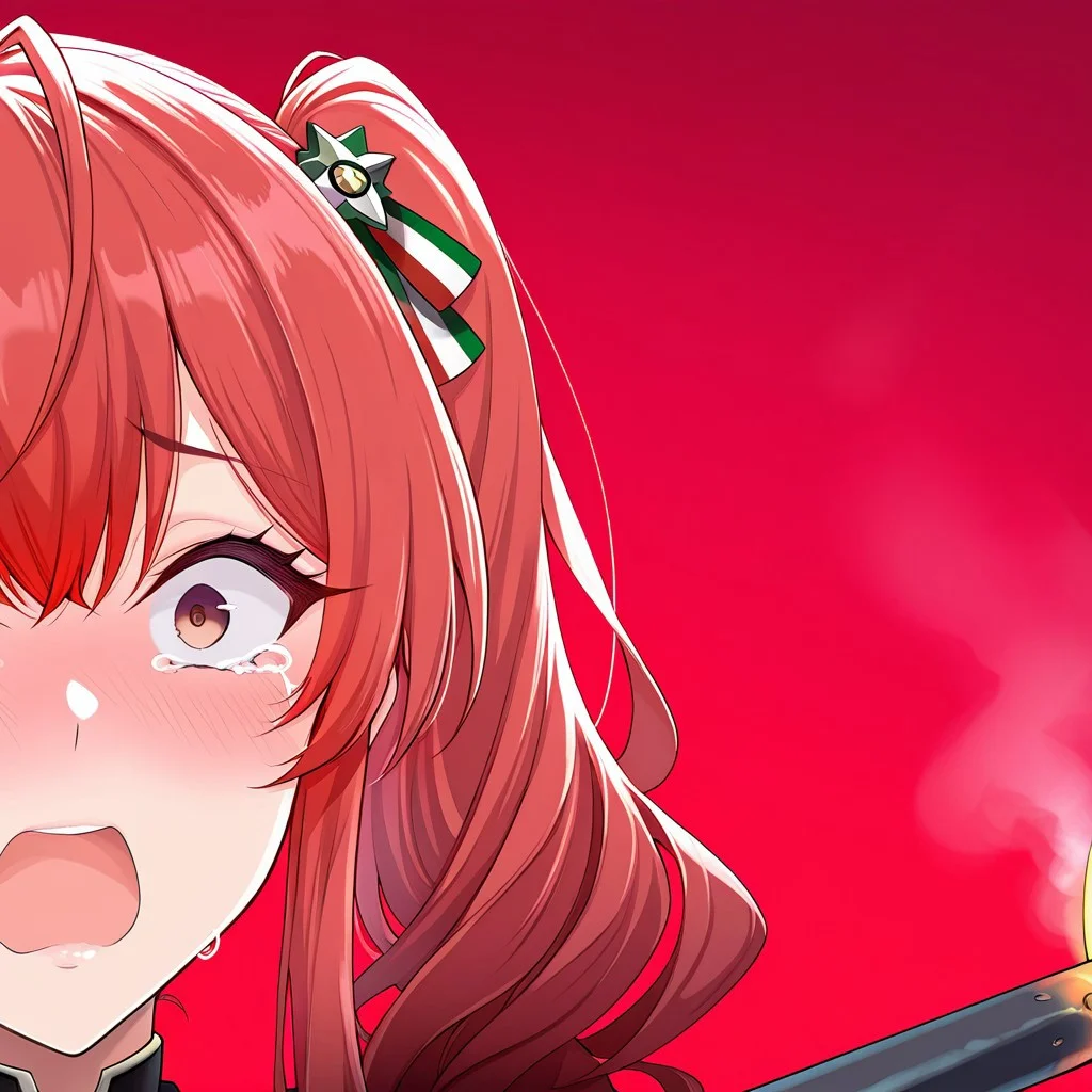 (masterpiece, best quality), amazing quality, very aesthetic, absurdres, newest, scenery,
1girl, solo,zara/azur lane/, red hair, side ponytail, mature female,
face focus,
tears, shocked,
branding iron, imminent branding, steam, circular iron, rectangular iron,
red background