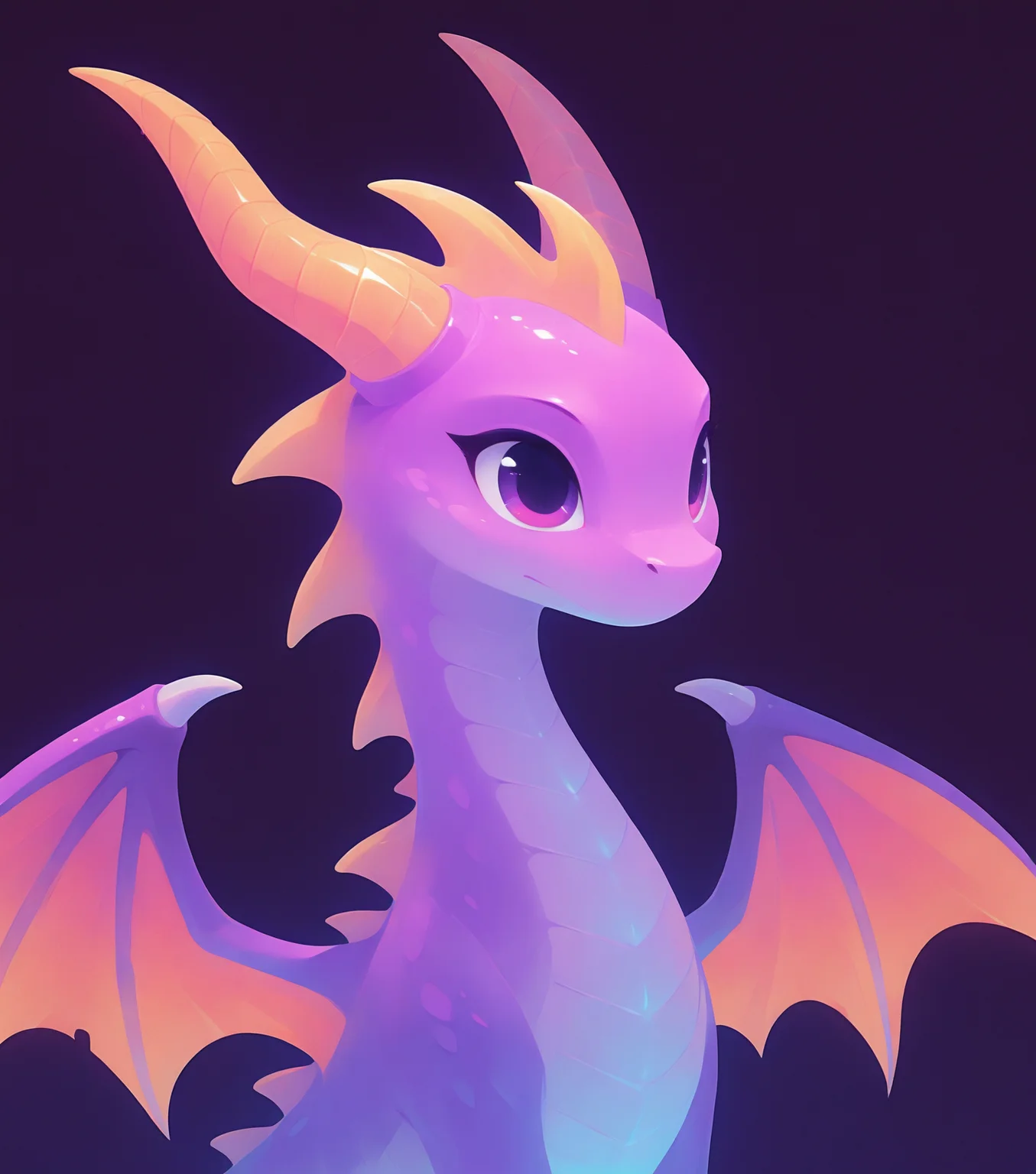 masterpiece, best quality, amazing quality, <lora:Soft_glow_buns:0.8> s0ftgl0w, minimalism, Spyro the Dragon, scaly, purple, horns, wings, masterpiece, best quality, amazing quality
