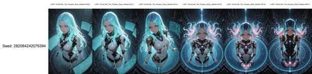 embedding:lazypos, science fiction, 1girl, android, holographic interface, glitter, light particles, faint lighting, glowing, ethereal, neon hair, glowing hair, long hair, looking at viewer, relaxing, from above, dynamic angle