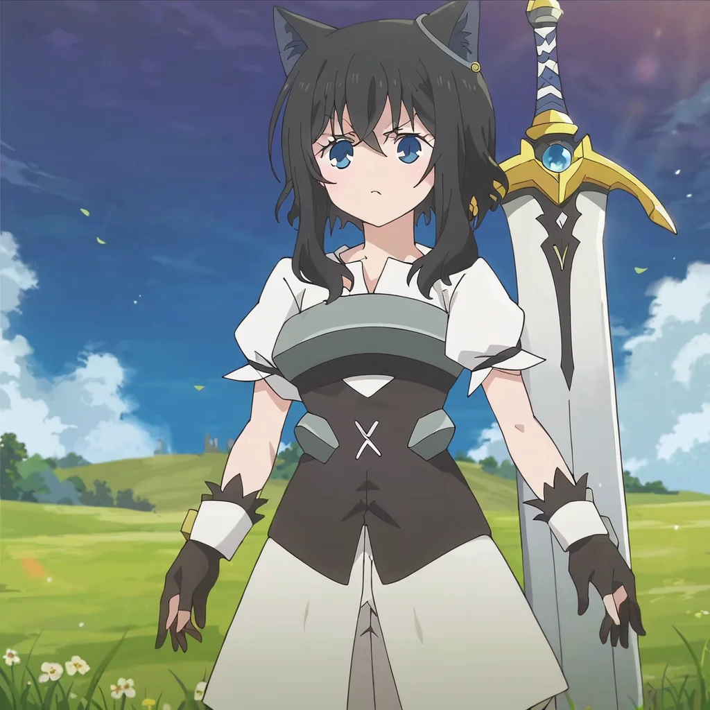 score_9, score_8_up,  score_7_up, source_anime, best quality, masterpiece, absurdres, 1girl, fran, Tensei Shitara Slime Datta Ken, cowboy shot, wide shot, sword on back, outside, grasslands,  grass, clear sky, <lora:fran-tensura-ponyXL-v0.5:1>