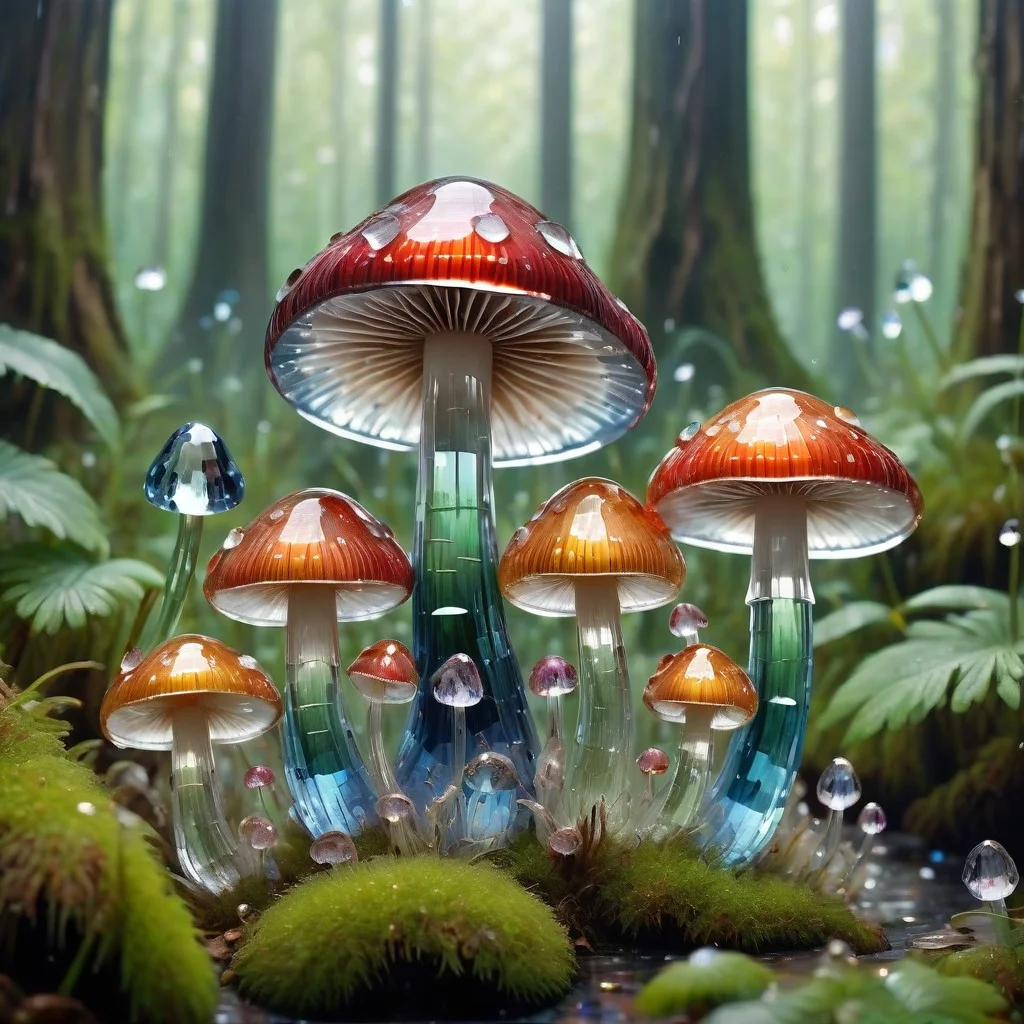 cs-cr1stal-v2 analog realistic Cloisonnism colour photo of a mushrooms growing in a wet spring forest, very detailed, award-winning