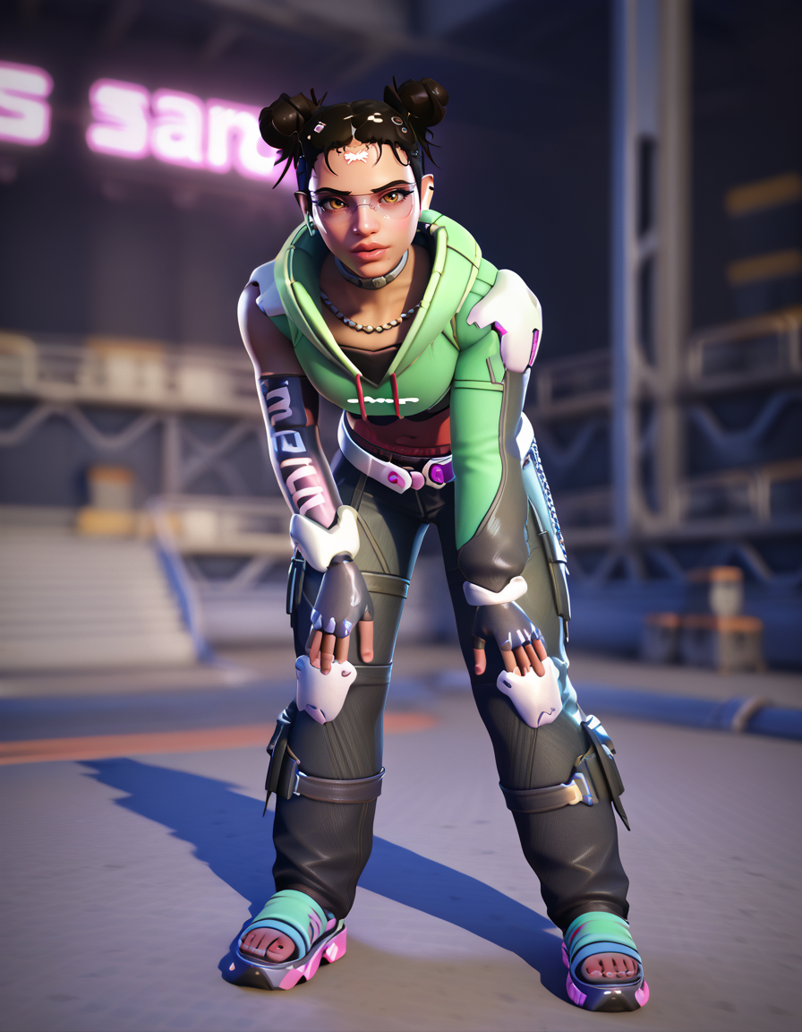 score_9, score_8_up, score_7_up, high-res, 2k, best quality, 3d, solo focus, 1girl, fearlessillari, illari (overwatch), in a concert stage, at night, neon lights,<lora:fearless_illari_pony-000040:1> With legs spread wide open leaning forward slightly