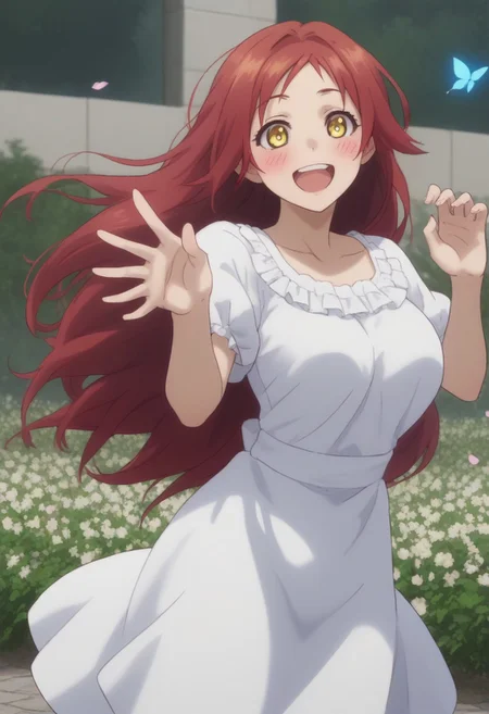 Karura, Long Hair, Red Hair, Yellow Eyes, Big Breasts,
(nsfw), (uncensored), (score_9), score_8_up, score_7_up, source_anime, cowboy shot, dynamic pose, 1 Female, solo, happy smile joy, blush, ashamed, shy, sexy, charming, alluring, seductive, enchanting, erotic,
((outdoors)), ((flower garden)), ((flowers)), ((many flowers)), spring petals, petals of flowers, spring, falling petals, flying butterflies,