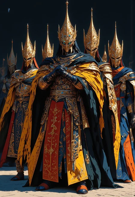 « There waited five tall men in gowns of embroidered silks, with double-crowned headgear lending them an impressive dignity. »