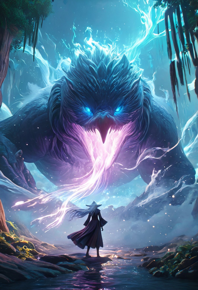 Dave the Duck facing giant alien monsters, whimsical fantasy scene, Gandalf the Grey battling Voldemort in the background, pure magic flowing through the air, vibrant colors, dreamlike atmosphere, digital art, art by Yuumei and Ross Tran, 8k resolution, concept art with a focus on environmentalism and femininity, characters in action, pastel colors, detailed and imaginative composition. 
concept-art, fantasy, epic, majestic, magical, dreamy, perspective, light and shadow, moody, epic, 
beautiful, painterly, aesthetic, textural, vivid, vibrant, intricate details, highly detailed, ultra-detailed, absurdres, 
novuschroma53 style, DonMM4g1cXL, aid291, bosstyle