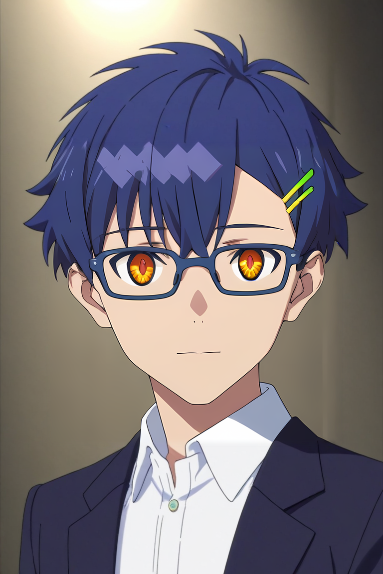 score_9, score_8_up, score_7_up, source_anime, rating_safe, intricate details, (3d:0.4), , , 1boy, solo, male focus, <lora:yomogi_asanaka_pony:0.9>, yomogi_asanaka, blue hair, orange eyes, short hair, bangs, hair between eyes, hairclip, hair ornament, glasses, close-up, concert, dusk, crossed arms, happy, , <lora:sdxl_lightning_8step_lora:1>