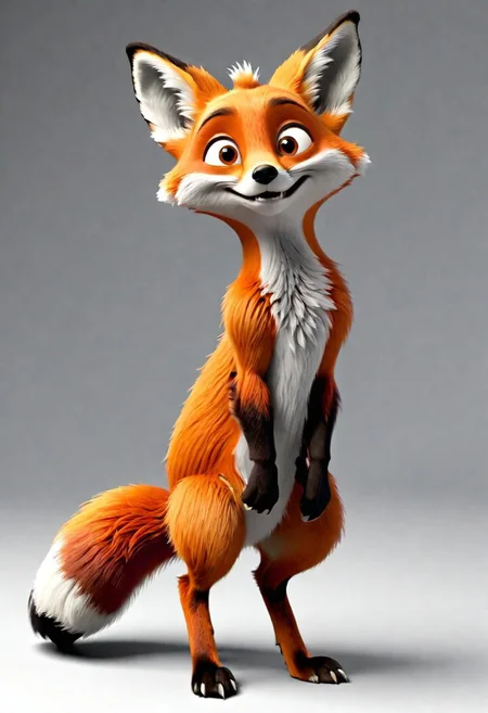 3d,art by pixar,cartoon, a fleshmutant cute female fox with bushy tail and orange fur
