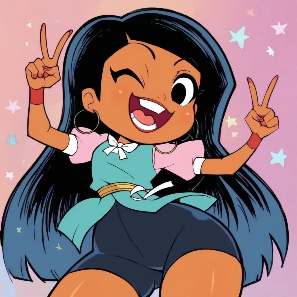 score_9, score_8_up, score_7_up, ng_deepnegative_v1_75t, Casey, dark skinned, long hair, black eyes, hoop earring, blue ninjasuit, wide hips, hipsway,yaegashi nan, senran kagura, 1girl, solo, wink, cute post