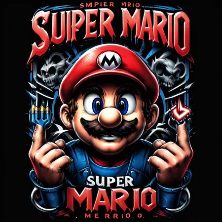 impactful color paint of  Mario,  Text "SUPER MARIO" , highly detailed, vibrant colors , 8k, sharp, professional, clear, high contrast, high saturated, , vivid deep blacks, crystal clear, <lora:Rock_Metal_Style:1>