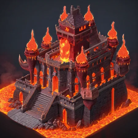 ((masterpiece, best quality)), absurdres, Isometric_Setting, highly detailed, inside dragon lord's castle, red glow, lava, magma, fire, <lora:Stylized_Setting_SDXL:0.8>