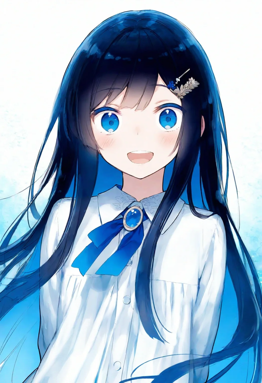 high definition, amazing quality, very aesthetic, best quality, masterpiece, highres,
1girl, solo,
<lora:futaba_minato_character_NoobAI_v1:1> futaba minato, black hair, blue eyes, very long hair, smile, wide-eyed, white dress, upper body, looking at viewer, open mouth,