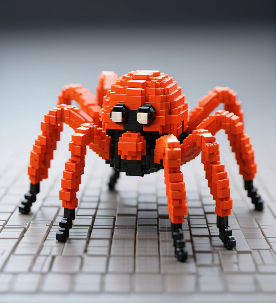 Lego pixel art,toy,3d model,detailed,playful,creativity,fine craftsmanship,childhood,hobby,indoor,studio lighting,<lora:å¾®ååç´ -000009:0.6>,Spiders,