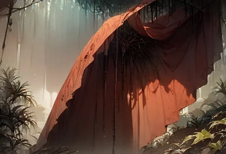 (score_9), (score_8_up), (score_7_up), (score_6_up), (score_5_up), (score_4_up), (Cell Shading), (source_anime)+, (masterpiece), best quality, ancient desert glowing with bioluminescent plants, mythical creatures roaming, moonlight filtering through dense canopy, ethereal and serene atmosphere, style-sylvamagic, no human, sinozick style, flat color, dark theme, chiaroscuro