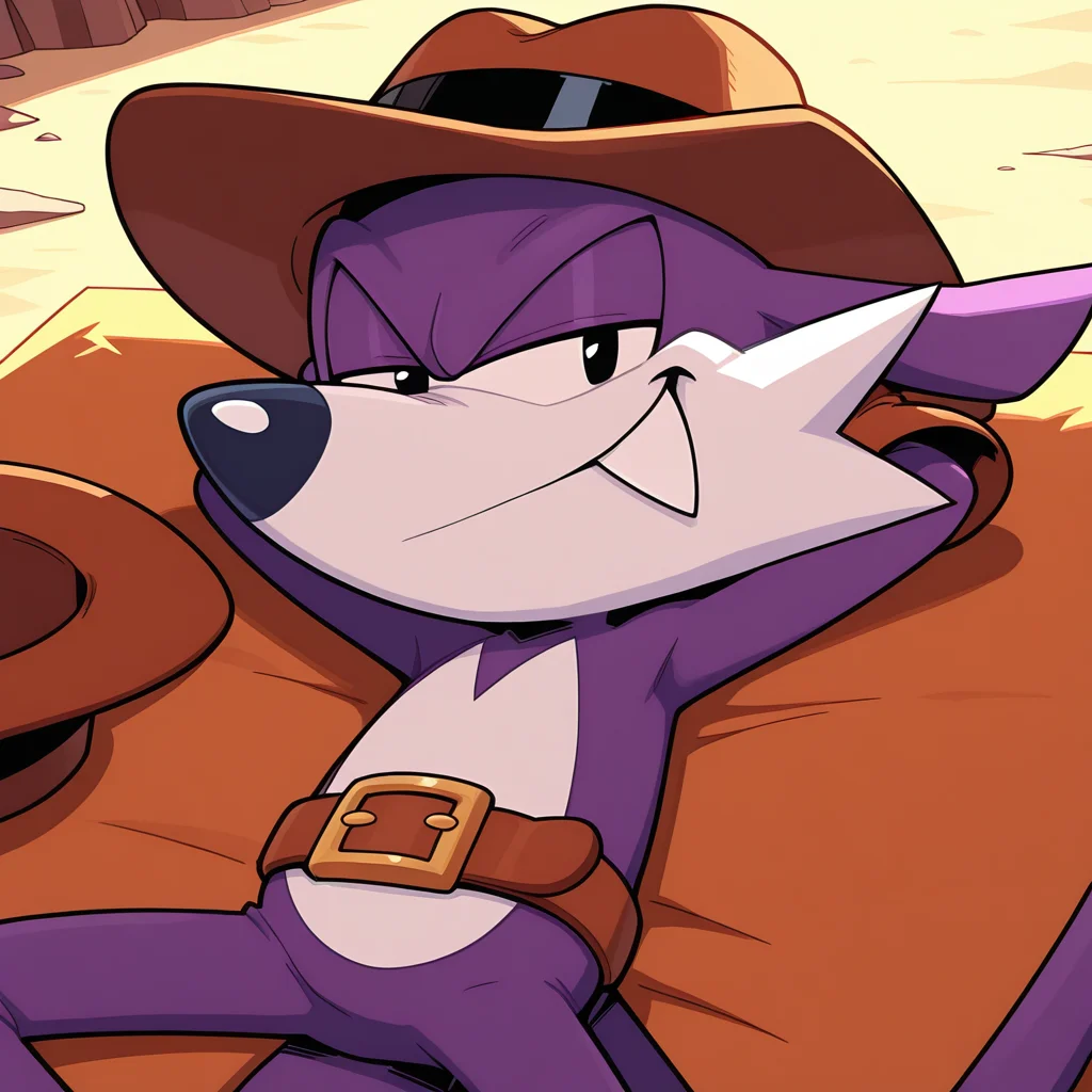 <lora:Fang_the_Sniper_-_Illustrious_V2:1> 1boy, Fang the sniper, stetson hat, belt, lying, on back, gloves, hands behind head, looking at viewer, eyes half closed, smirk, masterpiece, masterwork