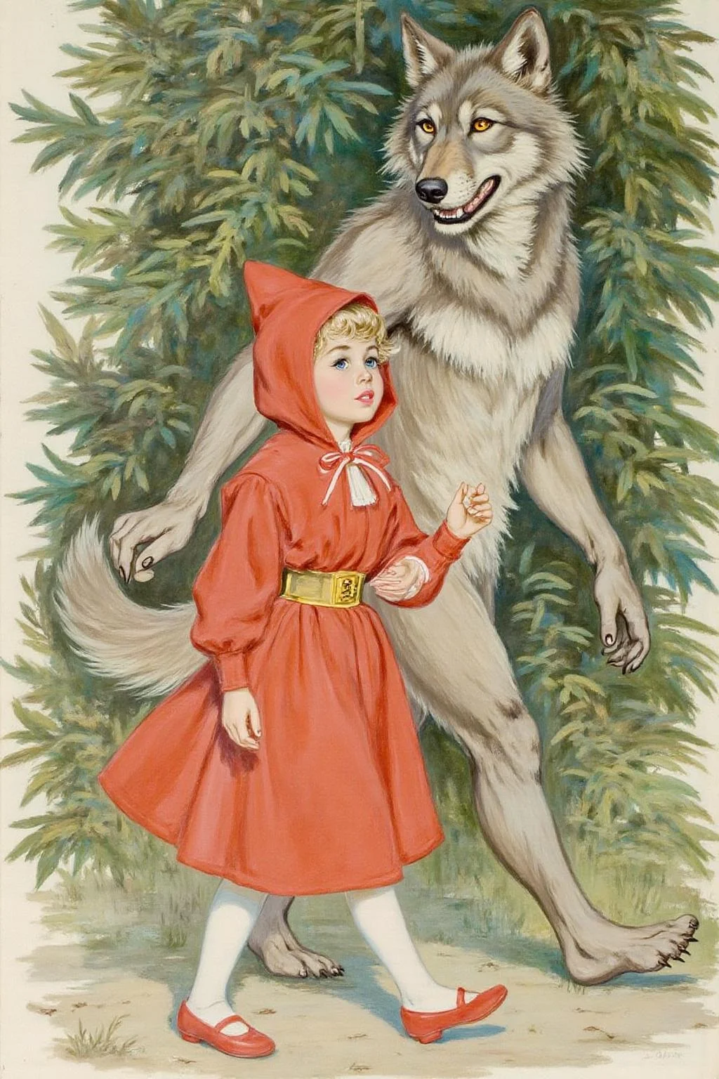 cobyw1 illustration
Little Red Ridding Hood walkign along side the Big Bad Wolf.
<lora:cobyw1_cap_d6a3e12:1.0><lora:818761023352804628:0>