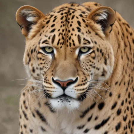 hybrid panthera ancestral power animal with characteristics of several modern felines, scars, leopon, tigon, snow, yellow eyes, blue sky, whiskers, water,