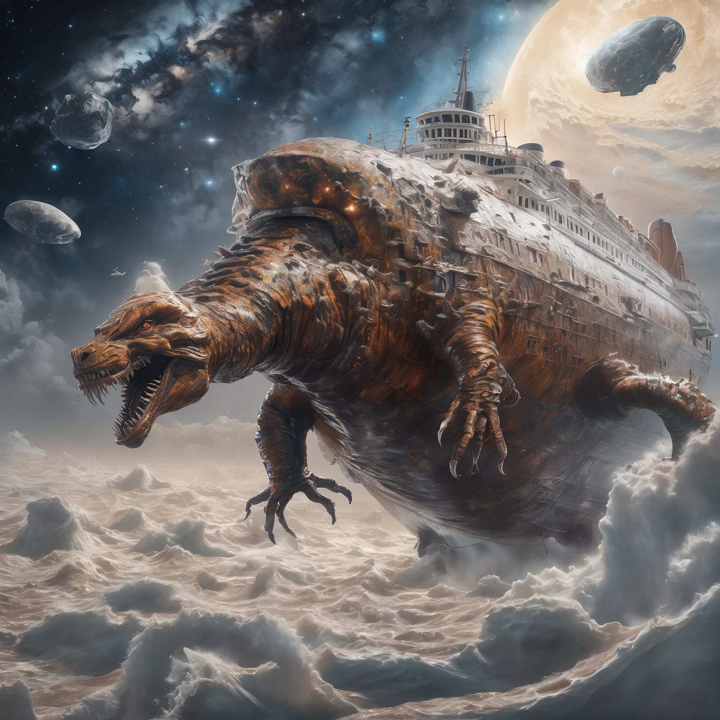 <lora:psyanimatedv1-000003:0.7>, a photo of  ikka, a movie Titanic themed interdimensional creature traveling through space and dimensions | hyperrealistic oil painting / sculpture 8K trending on artstation scary cinematic masterpiece visually stunning