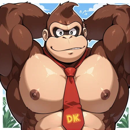 <lora:donkey_kong-000010:1>, donkey kong, solo, muscular, gorilla, anthro, furry, pecs