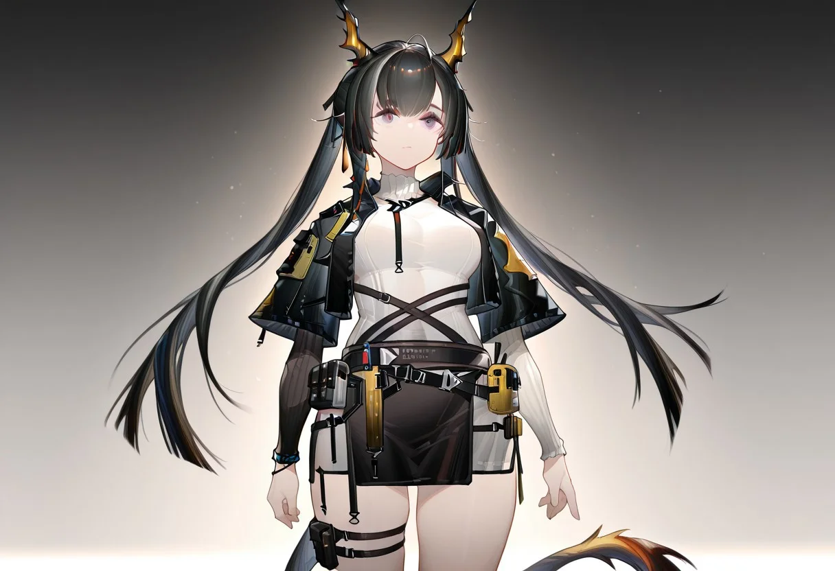 solo, 1girl, chen_qianyu_concept_\(arknights\), black skirt, black miniskirt,
masterpiece,