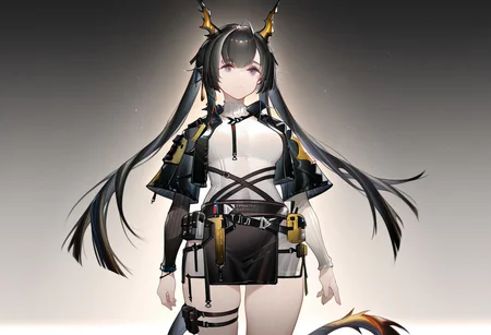 solo, 1girl, chen_qianyu_concept_\(arknights\), black skirt, black miniskirt,
masterpiece,