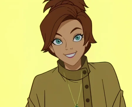 score_9, score_8_up, score_7_up, score_6_up, score_5_up, score_4_up, anime screencap, anime coloring, source_cartoon,  <lora:Anastasia_Full-000007:1> ,hobo1, brown hair,  aqua eyes, robe, buttons, short hair, ponytail, necklace, belt
 smile, looking at viewer, portrait