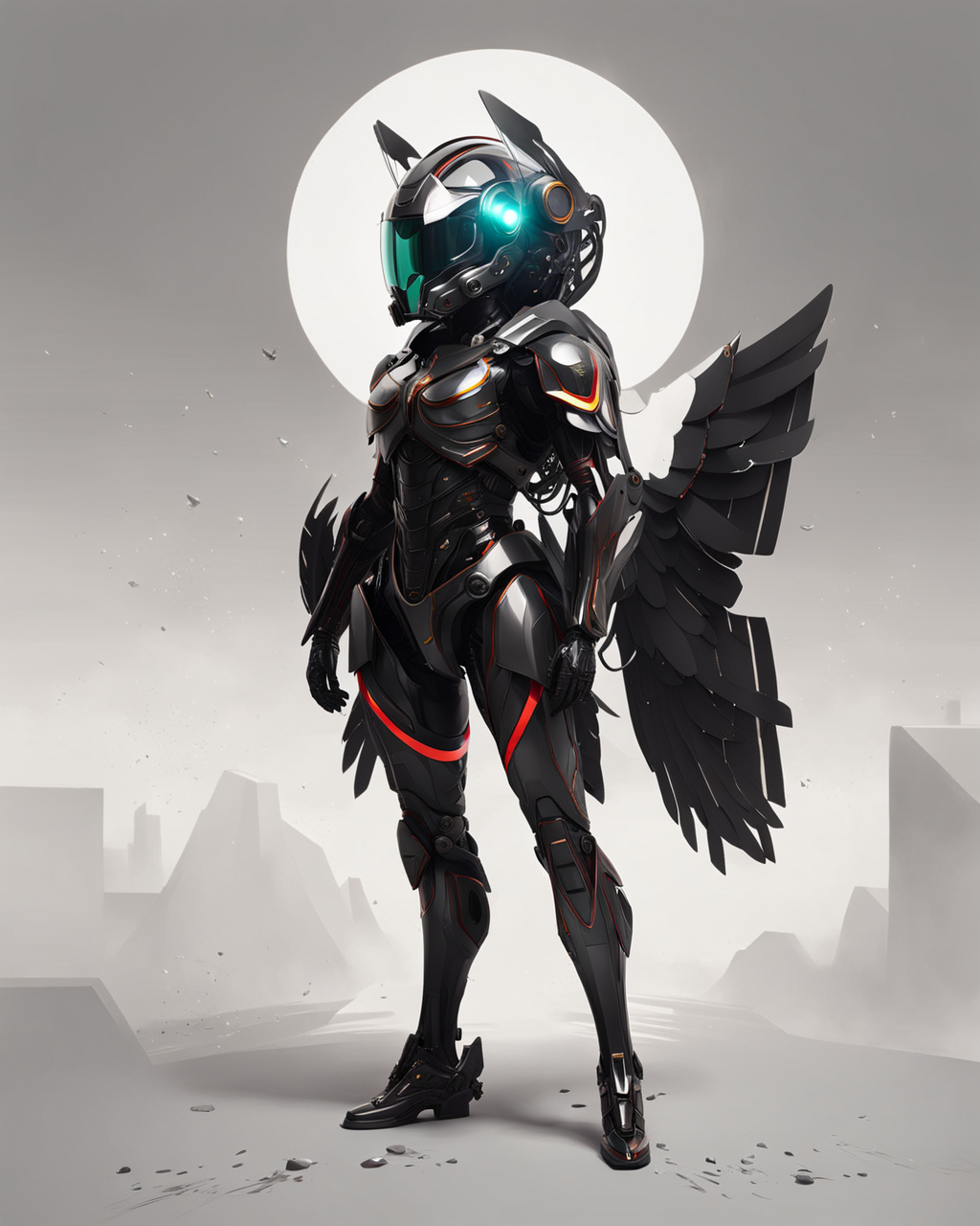 closeup portrait of a robotic angel, (robotic wings:1.4) glass helmet, glass visor, AngelicStyle #cinematic <lora:SDXLAngelic:0.9> powerful, angelic, cyberpunk, sci-fi, red highlights, lens flare, smoke, (Studio ghibli style, Art by Hayao Miyazaki:1.2), Anime Style, Manga Style, Hand drawn, cinematic sensual, Sharp focus, humorous illustration, big depth of field, Masterpiece, concept art, trending on artstation, Vivid colors, Simplified style, trending on ArtStation, trending on CGSociety, Intricate, Vibrant colors, Soft Shading, Simplistic Features, Sharp Angles, Playful, Vector art, Vivid colors, Clean lines, Sharp edges, Minimalist, Precise geometry, Simplistic, Smooth curves, Bold outlines, Crisp shapes, Flat colors, Illustration art piece, High contrast shadows, Technical illustration, Graphic design, Vector graphics, High contrast, Precision artwork, Linear compositions, Scalable artwork, Digital art