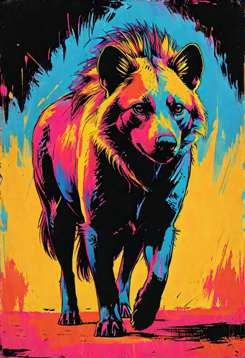 impactful color paint of, a hyenas, highly detailed, vibrant colors , 8k, sharp, professional, clear, high contrast, high saturated, , vivid deep blacks, crystal clear