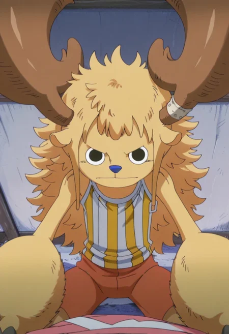 masterpiece,best quality,amazing quality, tony tony chopper, horn point chopper, no hat, messy hair,, 1boy, solo, furry, looking at viewer,