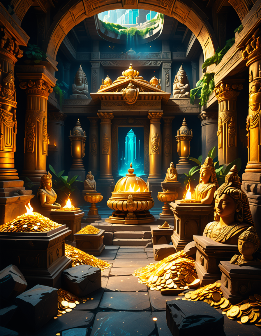 score_9, score_8_up, score_7_up,amazing quality, ultra realistic, 3D, HD, best quality, amazing quality, very aesthetic, absurdres
A hidden treasure chamber deep within an ancient temple, illuminated by the warm golden glow of torches and mystical blue light from enchanted crystals. The room is filled with piles of gold coins, jewel-encrusted goblets, and ancient artifacts covered in dust. Massive stone statues of forgotten deities guard the chamber, their eyes glowing faintly as if watching intruders. In the center, a grand pedestal holds a legendary artifactâan ornate golden crown encrusted with emeralds and sapphires, shimmering with an otherworldly aura. The walls are adorned with intricate carvings depicting lost civilizations, and creeping vines hint at centuries of abandonment. The atmosphere is mystical and slightly eerie, with a sense of both wonder and danger. The air is thick with the scent of aged parchment and burning incense, adding to the chamberâs ancient and mysterious feel. Cinematic lighting with dramatic shadows enhances the depth and richness of the scene, creating a visually stunning and immersive environment.
<lora:SDXLFaeTastic2400:0.4> <lora:extremely_detailed:0.4> extremely detailed,treasure ch4mb3r, <lora:treasure_ch4mb3r-p:1>
