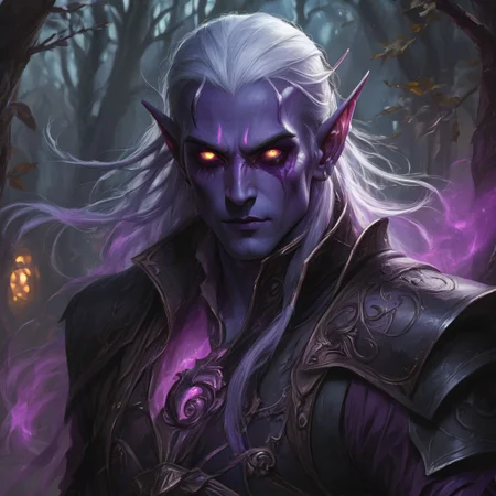 dark elf warrior, close up, portrait, glowing eyes, handsome,