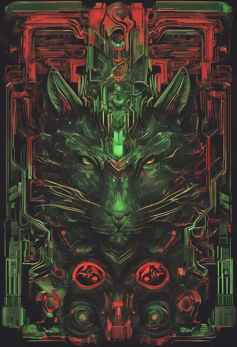 logo, vector, Black, Green, Red, TEXT: "Shadow", mystic, fantasy, cyberpunk, steampunk, Cat, 8k, intricate details, octane render, masterpiece.