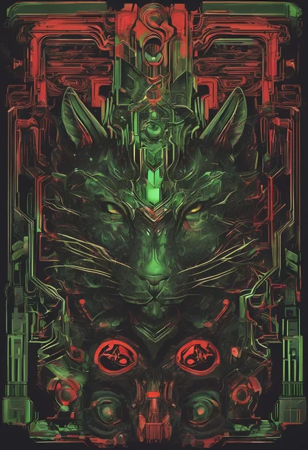 logo, vector, Black, Green, Red, TEXT: "Shadow", mystic, fantasy, cyberpunk, steampunk, Cat, 8k, intricate details, octane render, masterpiece.