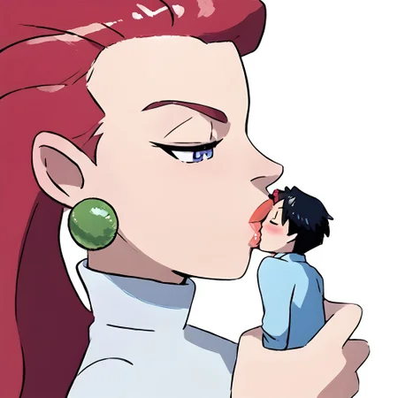 score_9, score_8_up, score_7_up, score_6_up, score_5_up, score_4_up,intricate detail, high res, 2d, comic drawing style, black outlines,pokemon_(anime),Asian-Less2-Neg,
Giantess Kiss, 1girl (jessie pokemon), Giant female, 1boy, miniature male, size difference, full-face kiss from giantess to miniature man, imminent kiss, female holding male with one hand,