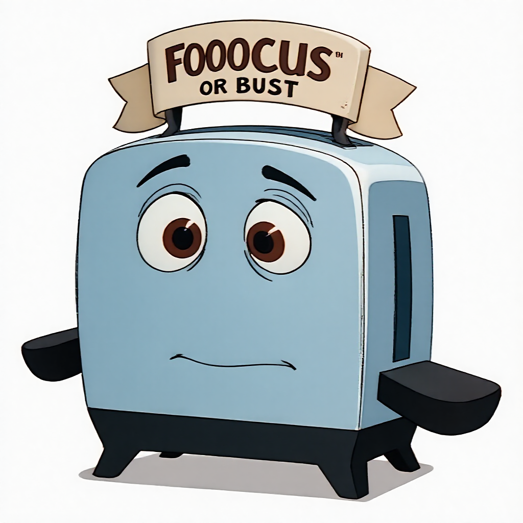 brav3toa$ter brave little toaster with a horizontal banner above that says "FOOOCUS or BUST!"