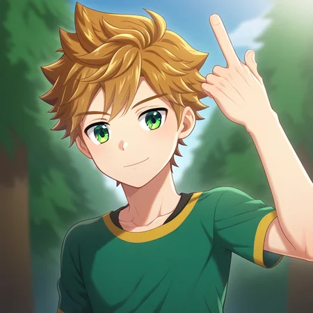 solo, short hair, green eyes, solo focus, 1boy, blond hair