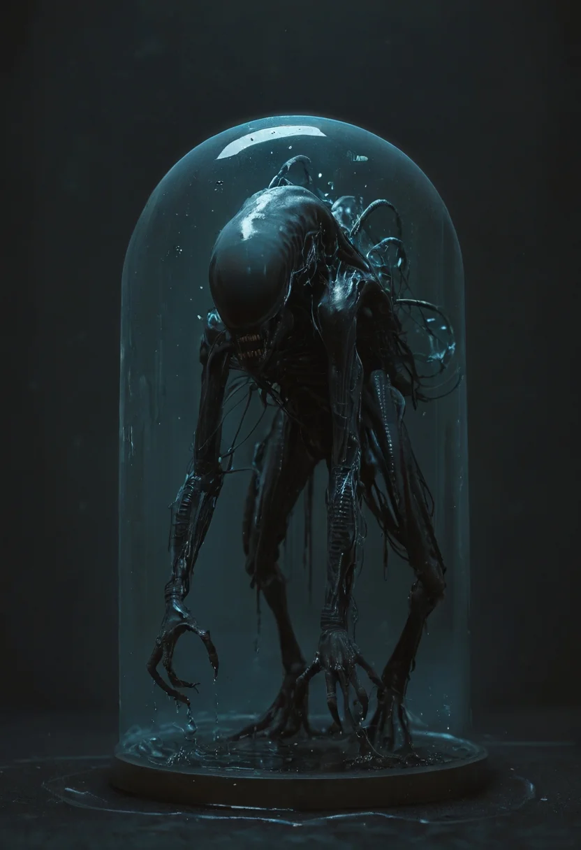 big black eyes, monster, water creature|(xenomorph:0.2), (blue transparent skin), cinematic, dark background,, .score_9, score_8_up, score_7_up,score_6_up, rating_safe