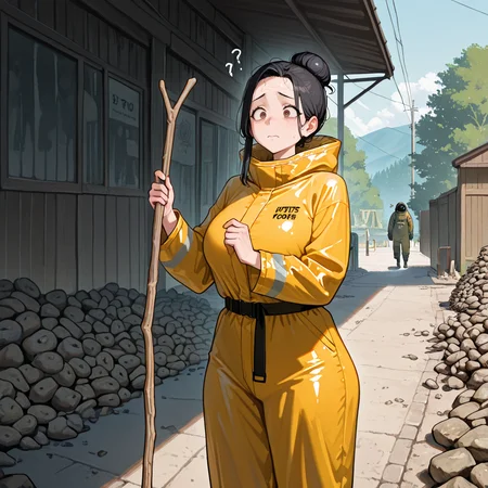 masterpiece, best quality, amazing quality, very aesthetic, absurdres, newest,
<lora:Catherine_Fellatrix:1> cath, 1girl, mature female, black hair, brown eyes,
looing away, stick, and stones, but are they bad too TOS sama? holding, motion lines, scared, dynamic, outdoors, vastly overdressed, too many clothes, bruh, you know, imagine every clothing you own being worn by you at the same time, a fucking hazmat suit, bro, i dunno, just cover up!, and if you are voluptuous go and fucking lose weight I guess, this platform hates you, and your curves, that's right. Naturally thicc? We hate you for it! Fuck off!