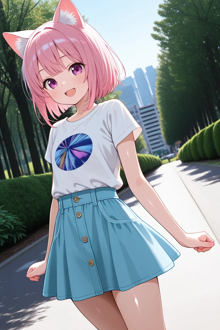 masterpiece, best quality, amazing quality, very aesthetic, absurdres,
cute round face, slender, detailed eyes, detailed hair, kawaii,
1girl, solo,
dynamic angle,
best shadow, an extremely delicate and beautiful, gleaming skin, cowboy shot,
in forest, park, garden, cityscape, photo background, blurry background,
a candid photo, captured moment,
standing, model pose, smile, open mouth, cat ears, nekomimi,
street fasion, casual fashion, harajuku fashion, wearing skirt, pink hair
<lora:erase_human_ear_v10_ill:1>