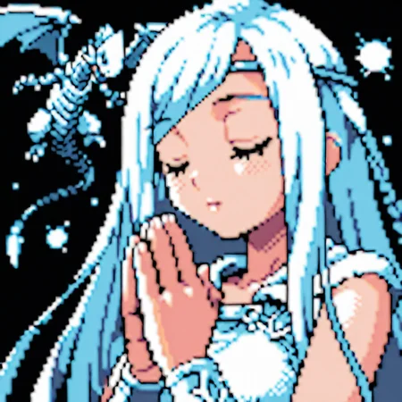 score_9,score_8_up,score_7_up,source_cartoon,pixel art,1girl,sprite,solo,<lora:pkm_gen02_data01_v01:0.8>,gn2pk,<lora:Maiden with Eyes of Blue illuXL v1.11:0.7>,maiden with eyes of blue,blue eyes white dragon,best quality,black background,praying,eyes closed,