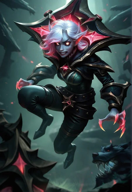 photorealistic, real aesthetic, masterpiece, high quality, Briar, (League of Legends), action shot, outerspace background, shallow depth of field, detailed background, dynamic angle, volumetric lighting, high resolution